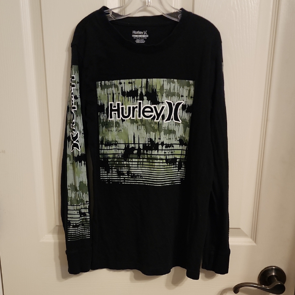 Hurley Boy"s Black and Green Graphic Long Sleeve Shirt